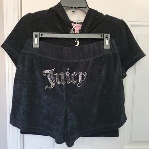 NWT Juicy Couture Terry Shorts Hoodie Set Bling Black Style 110042029 Medium
